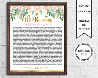 60 Reasons Why We Love You, 60 Birthday Poster, 60 Years Ago, Birthday Printable Sign, 60 Things We Love About You, 60 Reasons We Love You