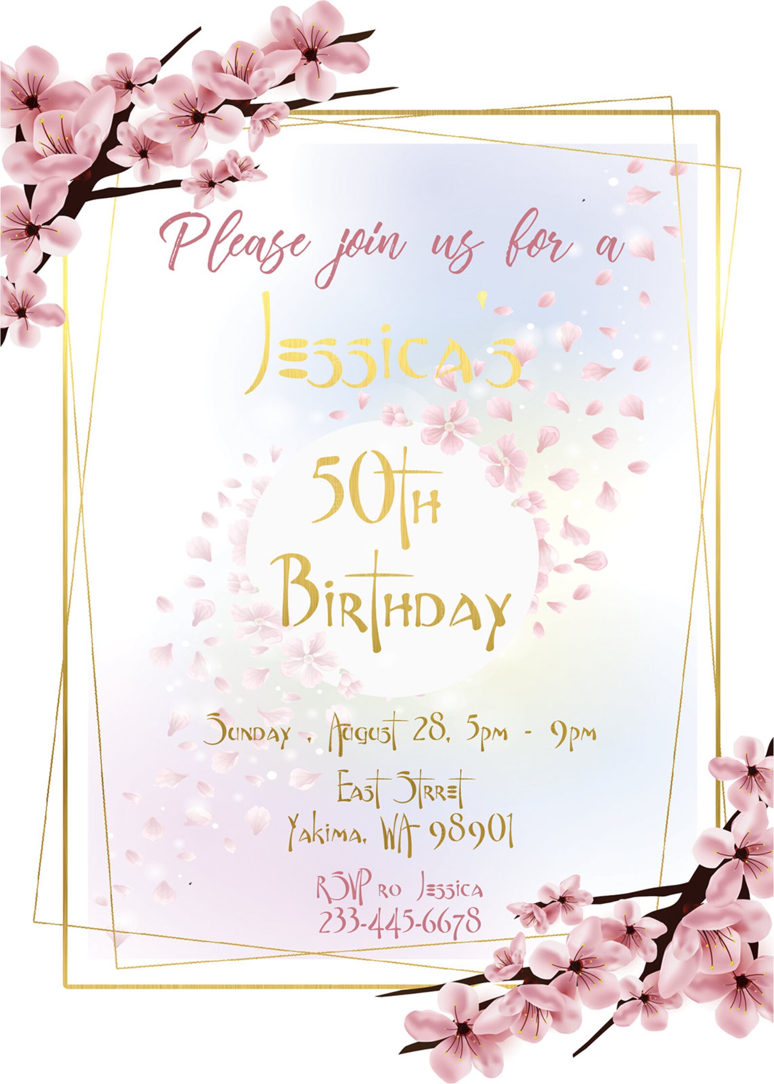 Birthday Invitation for Women Printable Cherry Blossom | Etsy