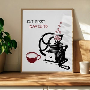 But First Cafecito Print, Coffee Digital Print, Retro Coffee Wall Art, Spanish Kitchen Decor, Minimalist Coffee Shop Poster, Coffee Wall Art