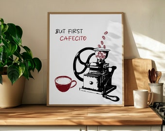 But First Cafecito Print, Coffee Digital Print, Retro Coffee Wall Art, Spanish Kitchen Decor, Minimalist Coffee Shop Poster, Coffee Wall Art