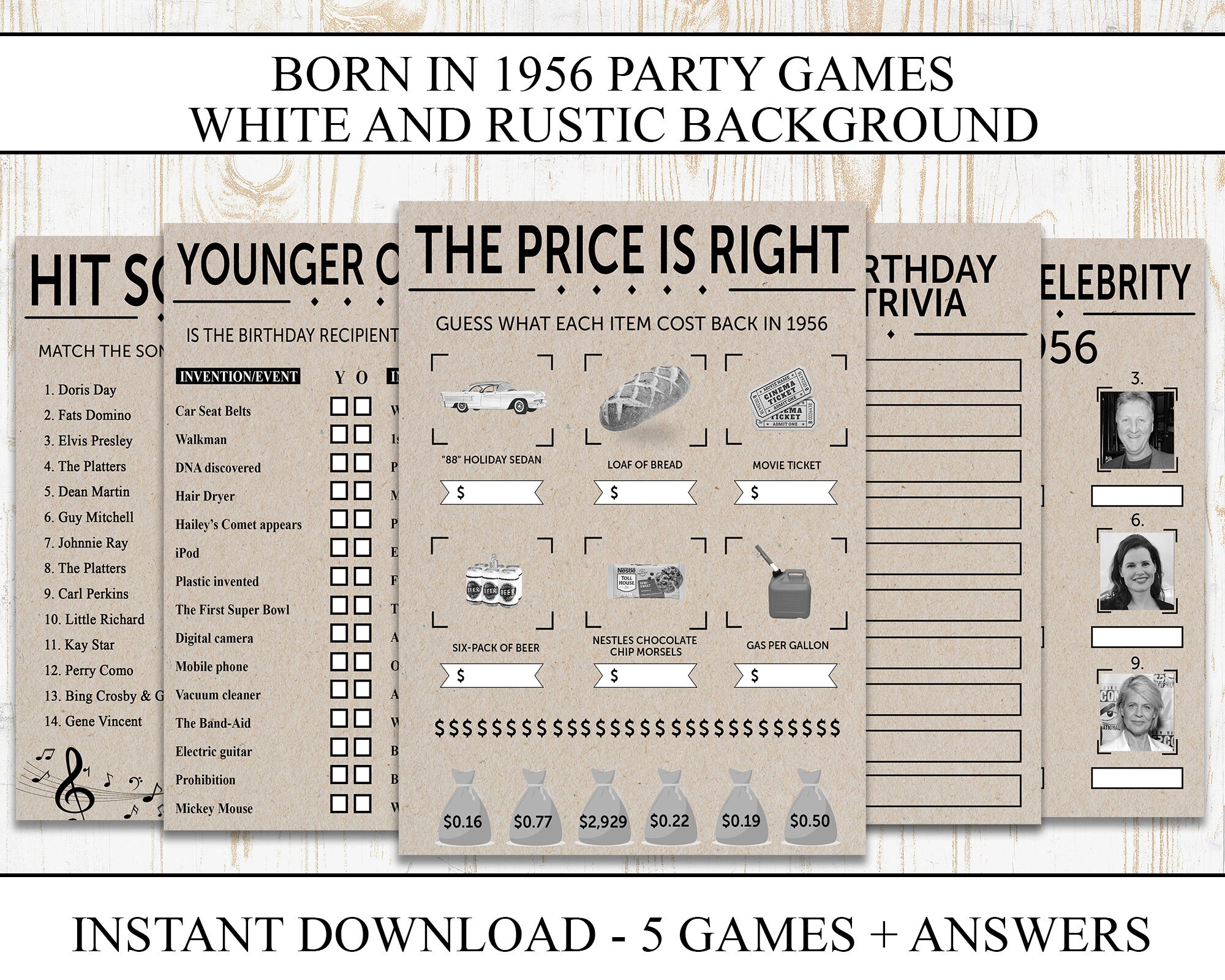 65th Birthday Party Games Printable Born in 1956 1950s Game Etsy