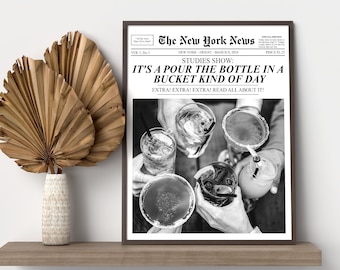 Trendy Newspapers Print Wall Art, Girl Dorm Retro Wall Art, Vintage Bar Cart Art, Magazine Cover New York News Print, The New York Times