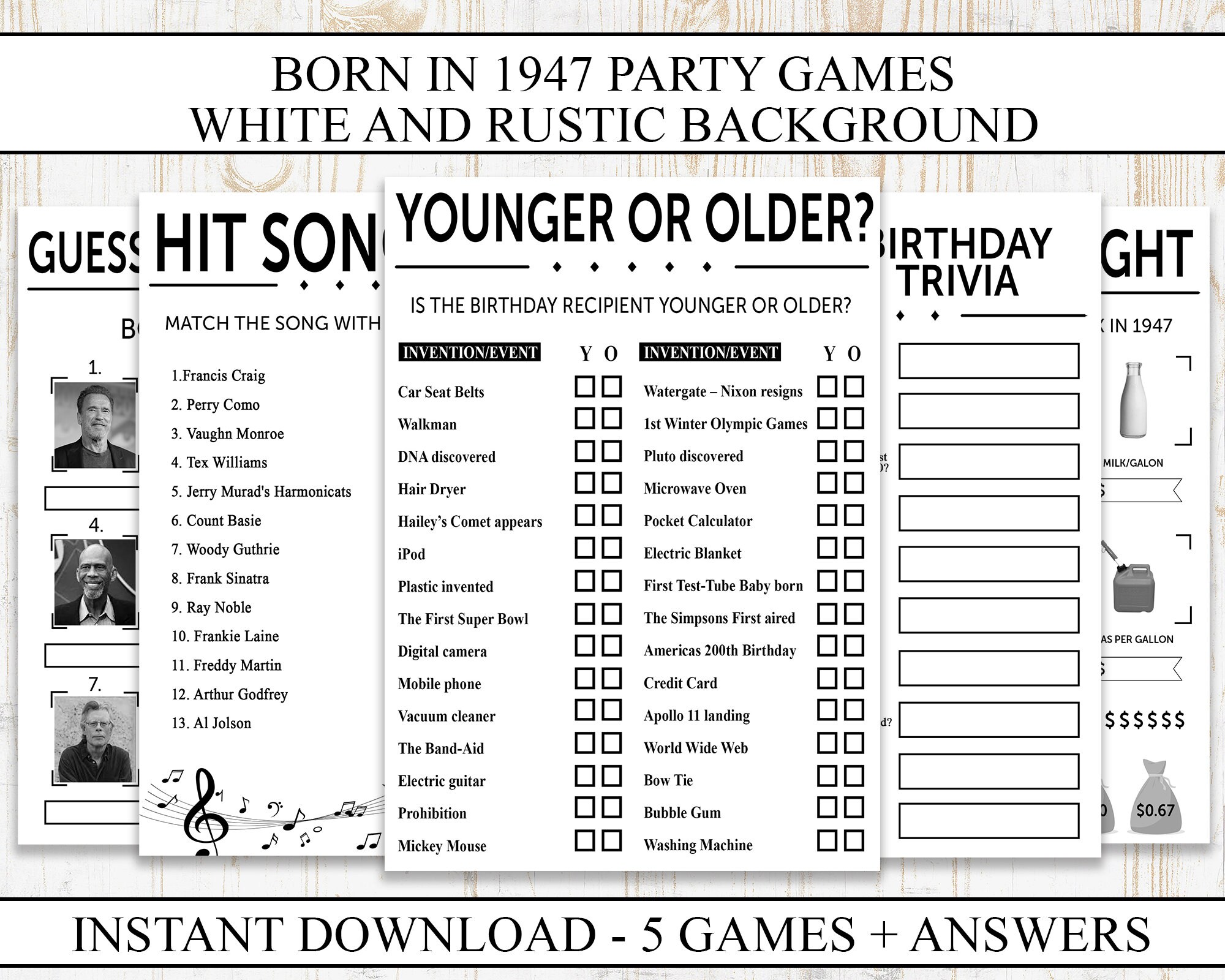 75th Birthday Party Games Printable Born in 1947 1940s Game - Etsy