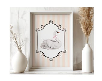 ピンクのリボンが付いた美しい白鳥の絵画またはキャンバス