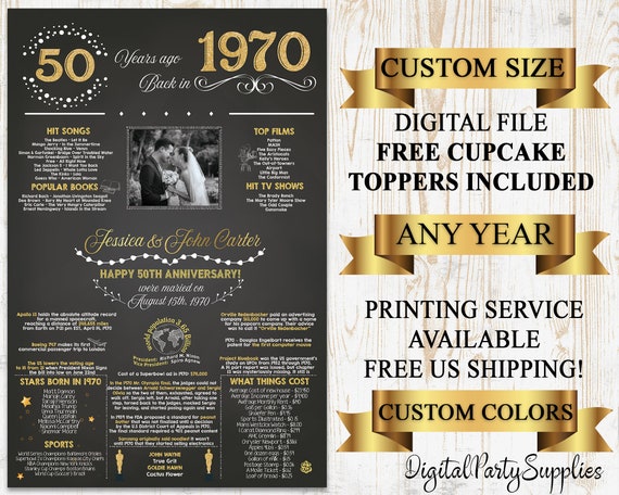 1970 Anniversary Sign With Photo 50th Anniversary Board 70 Etsy