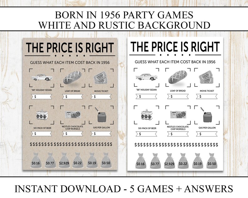 65th Birthday Party Games Printable Born in 1956 1950s Game Etsy