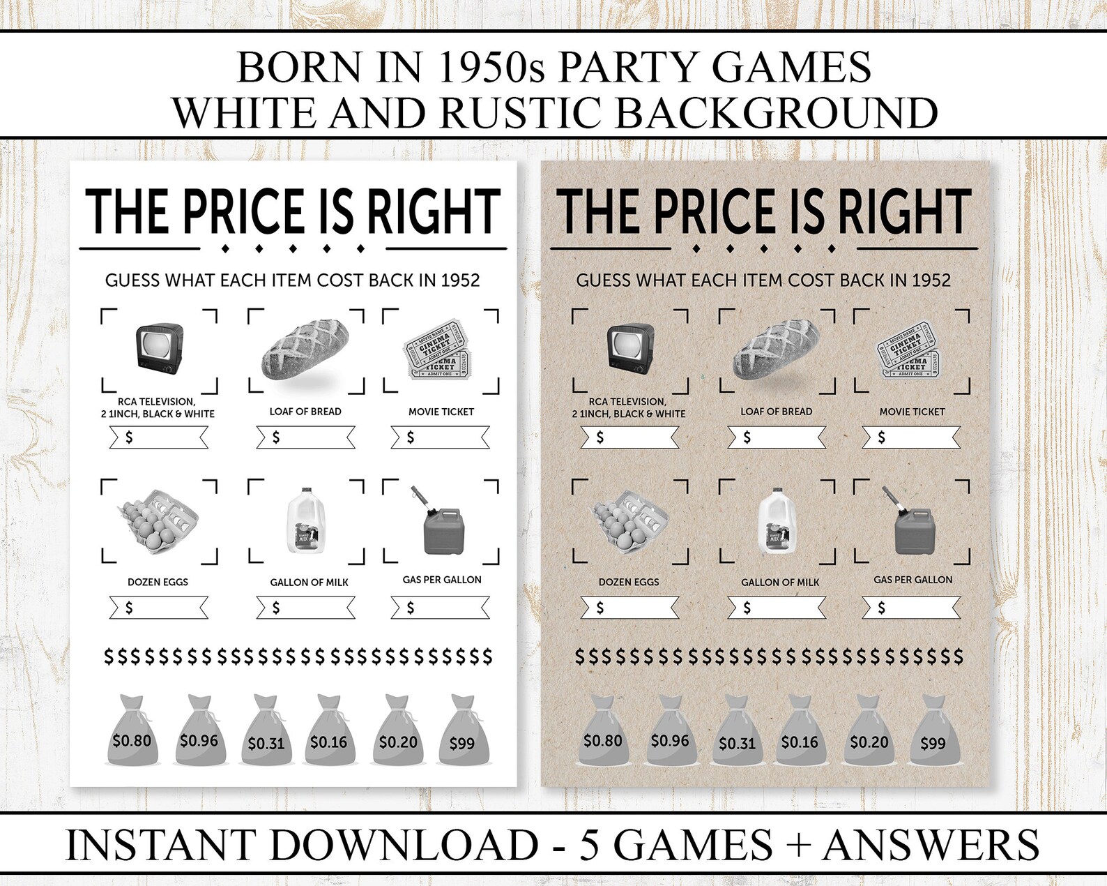 69th Birthday Party Games Printable Born in 1952 1950s Game | Etsy
