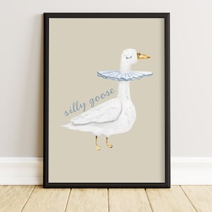 Silly Goose Art Print, Vintage Goose Wall Art, Nursery Wall Decoration ...