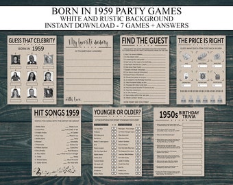 65th Birthday Party Games Printable, Born in 1959, 1950s Game, 65th Birthday Party Games, Price is Right, Birthday Trivia, Younger or Older