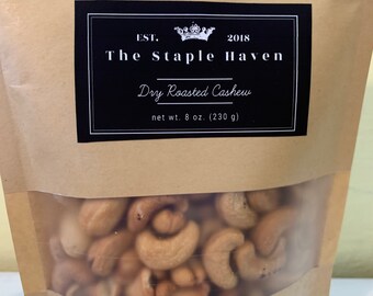 8 oz Roasted unsalted cashews, healthy snack, vegan