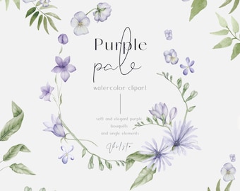 Clipart de flor de acuarela morada, ramo floral PNG (descarga digital)