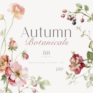 Clipart de Outono em Aquarela, Pacote PNG de Flores Botânicas, Elementos Canva para Casamento com Dálias e Anêmonas