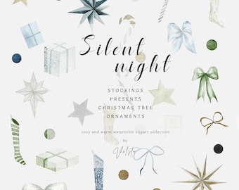 Clipart navideño en acuarela, gráficos festivos (descarga digital)