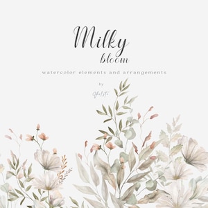 Clipart di fiori ad acquerello pastello, set di clipart floreali beige, mazzi di fiori ad acquerello