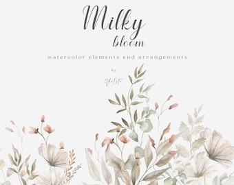 Conjunto de imágenes prediseñadas florales de acuarela pastel: ramos de flores beige (PNG)