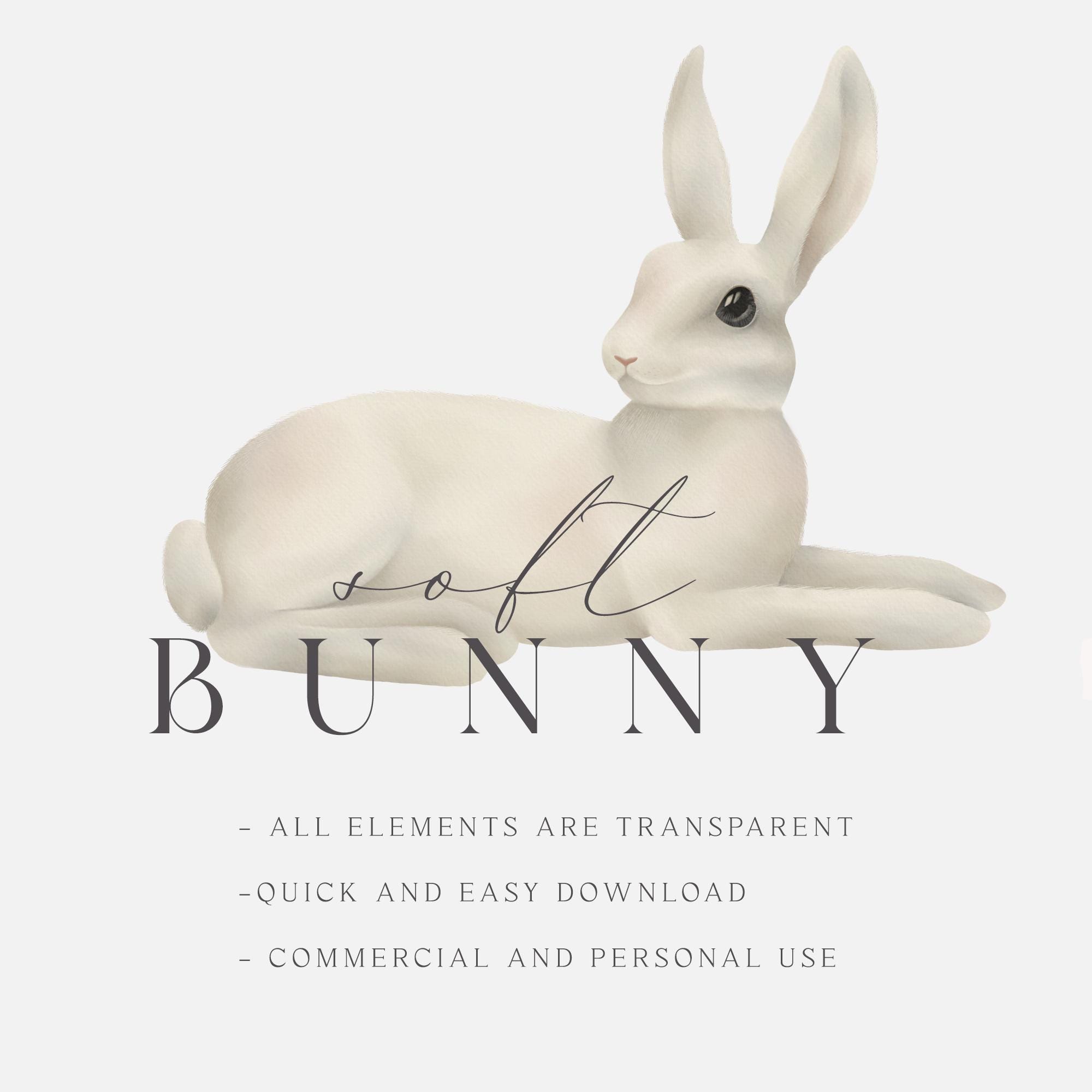 Watercolor Bunny Clipart Bundle | Adorable White Rabbit PNG Set ...