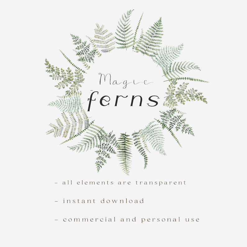Fern Using Magic Fern Watercolor Clipart Bundle, Forest Leaves Clipart, Wedding Greenery ...