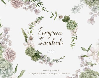 Colección de imágenes prediseñadas de acuarela de suculentas / Paquete de imágenes prediseñadas de suculentas para manualidades, invitaciones e imprimibles