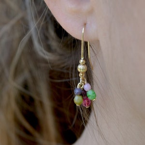 Colorful statement earrings, Dangle beaded earrings, Boho gold earrings, Vintage jewelry, Bohemian unique earrings, Dainty long earrings