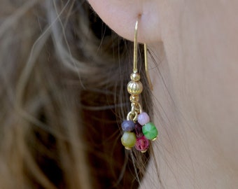 Colorful statement earrings, Dangle beaded earrings, Boho gold earrings, Vintage jewelry, Bohemian unique earrings, Dainty long earrings