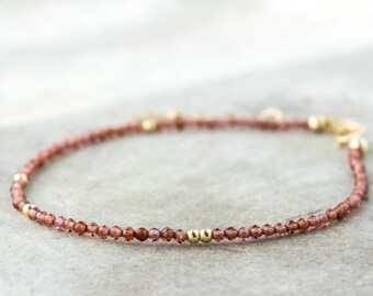 Dainty garnet bracelet for women, Thin gemstone bracelet, Tiny beaded bracelets, January birthstone jewelry, Christmas gifts for her