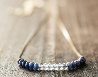 Dainty Sapphire Choker Necklace: Minimalist Gemstone Beaded Jewelry
