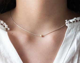 Sterling Silver Choker: Gold Filled Bead, Thin Layering Necklace