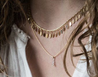 Herkimer diamond necklace, Raw diamond choker necklace, Minimalist crystal necklace April birthstone jewelry gift for her Dainty gold choker