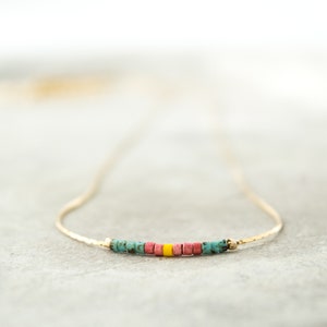 Dainty Turquoise Beaded Necklace: Gold Filled Boho Choker