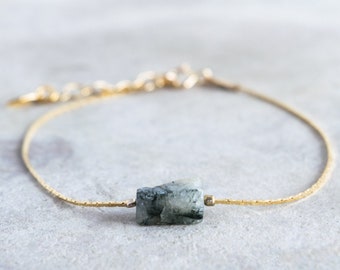 Dainty quartz crystal bracelet for women, Minimalist thin gold chain bracelet with black rutilated quartz Delicate gemstone beaded bracelet