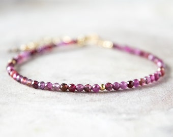 Dainty ruby bracelet for women, Gold filled gemstone bracelet, Minimalist beaded bracelets, Tiny bead bracelet, Birthstone jewelry gifts