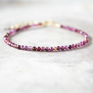 Dainty Ruby Bracelet: 14K Gold Filled Beaded Gemstone Jewelry