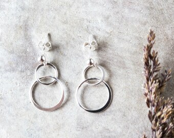 Sterling Silver Hoop Earrings: Dainty Interlocking Double Hoops