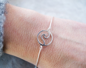 Sterling Silver Wave Bracelet: Minimalist Surfer Boho Jewelry