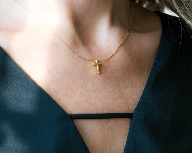 Dainty gold cross necklace women Minimalist small pendant Etsy