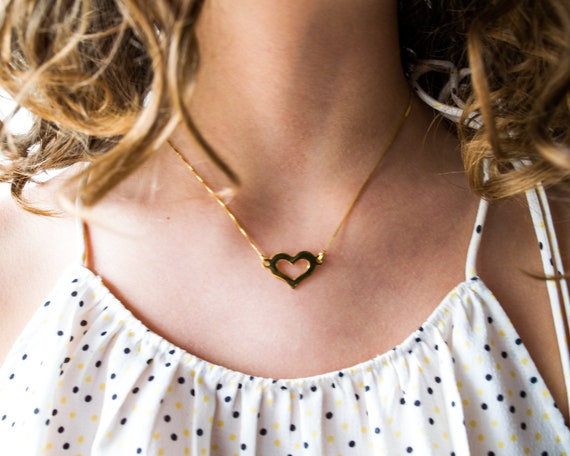 Simple Gold Heart Necklace Choker Friendship Necklace Love Etsy