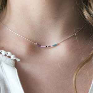 Gargantilla fina y colorida con cuentas de semillas, collares de cadena de plata de ley para mujer con cuentas pequeñas, collar de cuentas turquesas