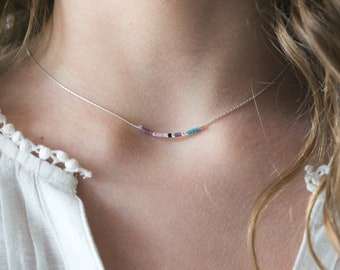 Collier ras de cou fin et coloré avec perles de rocaille, colliers en argent sterling pour femmes avec de petites perles, collier de perles turquoises