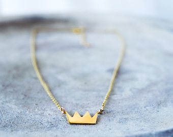 Dainty Gold Crown Necklace: Minimalist Princess Charm Pendant