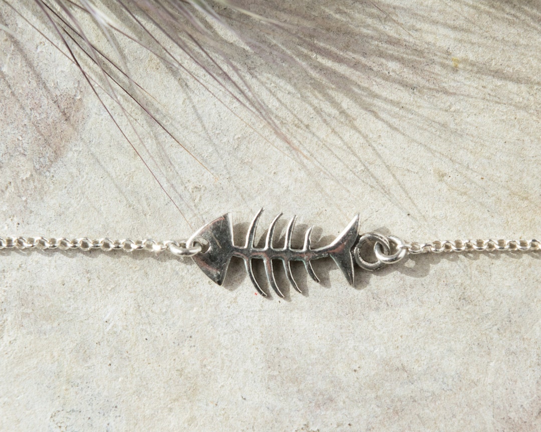 Fish Charm Bracelet, Adjustable Sterling Silver Bracelet Gift for Her