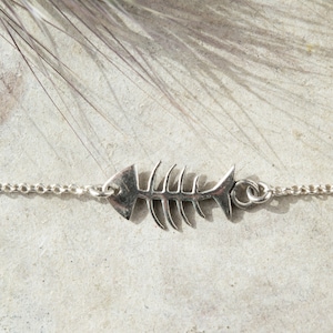 Fish charm bracelet, Adjustable sterling silver bracelet gift for her, Fishbone jewelry Dainty fishbone bracelet for women, Surfer bracelet