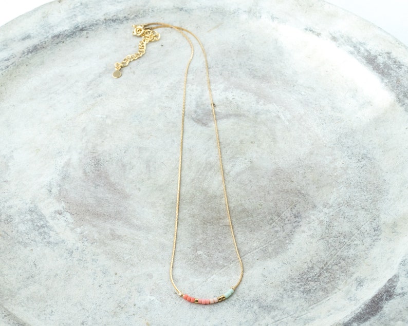 Delicate beaded necklaces for women, Dainty rainbow choker necklace, Boho layered necklace with tiny beads, Trendy necklace gift for her image 2