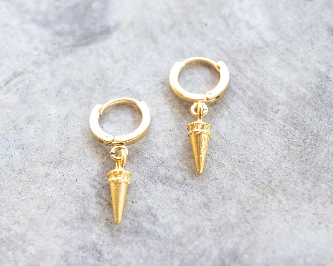 Gold Spike Earrings Matte Gold Hoop Earrings Boho Sleeper - Etsy