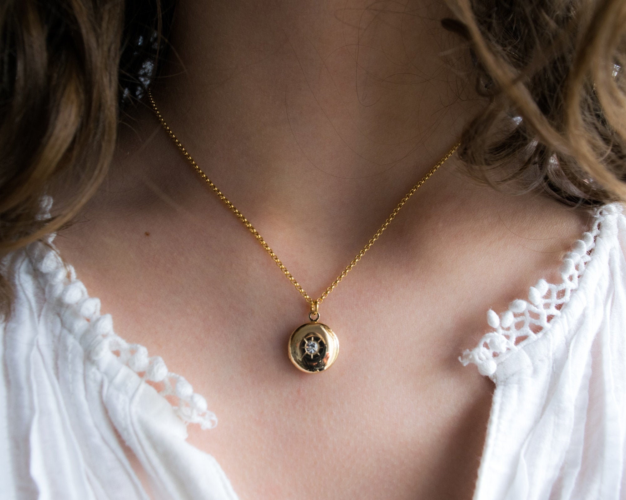 Tiny locket necklace Vintage gold locket medallion with small Etsy