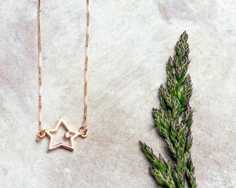 Collier étoile en or rose : tour de cou en argent sterling, zircone cubique