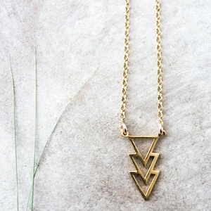 Dainty Gold Chevron Necklace: Geometric Triangle Pendant
