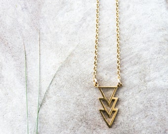 トライアングルネックレス、シェブロンネックレス、ゴールド