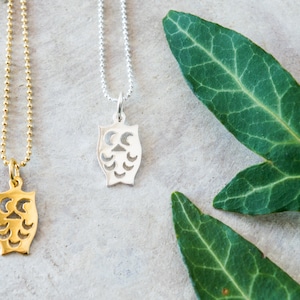 Dainty gold owl necklace or sterling silver, Delicate tiny bird pendant choker necklaces for women, Barn owl gifts for women, Animal charm
