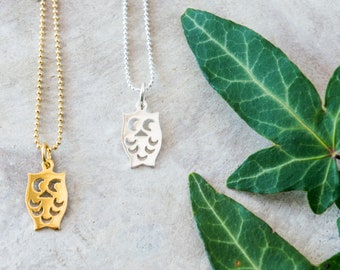 Fint ugglehalsband: Fågelhänge i guld eller sterlingsilver