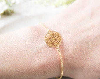 Dainty gold flower of life bracelet, Boho sacred geometry jewels, Spiritual gifts for her, Mandala seed of life bracelets for women